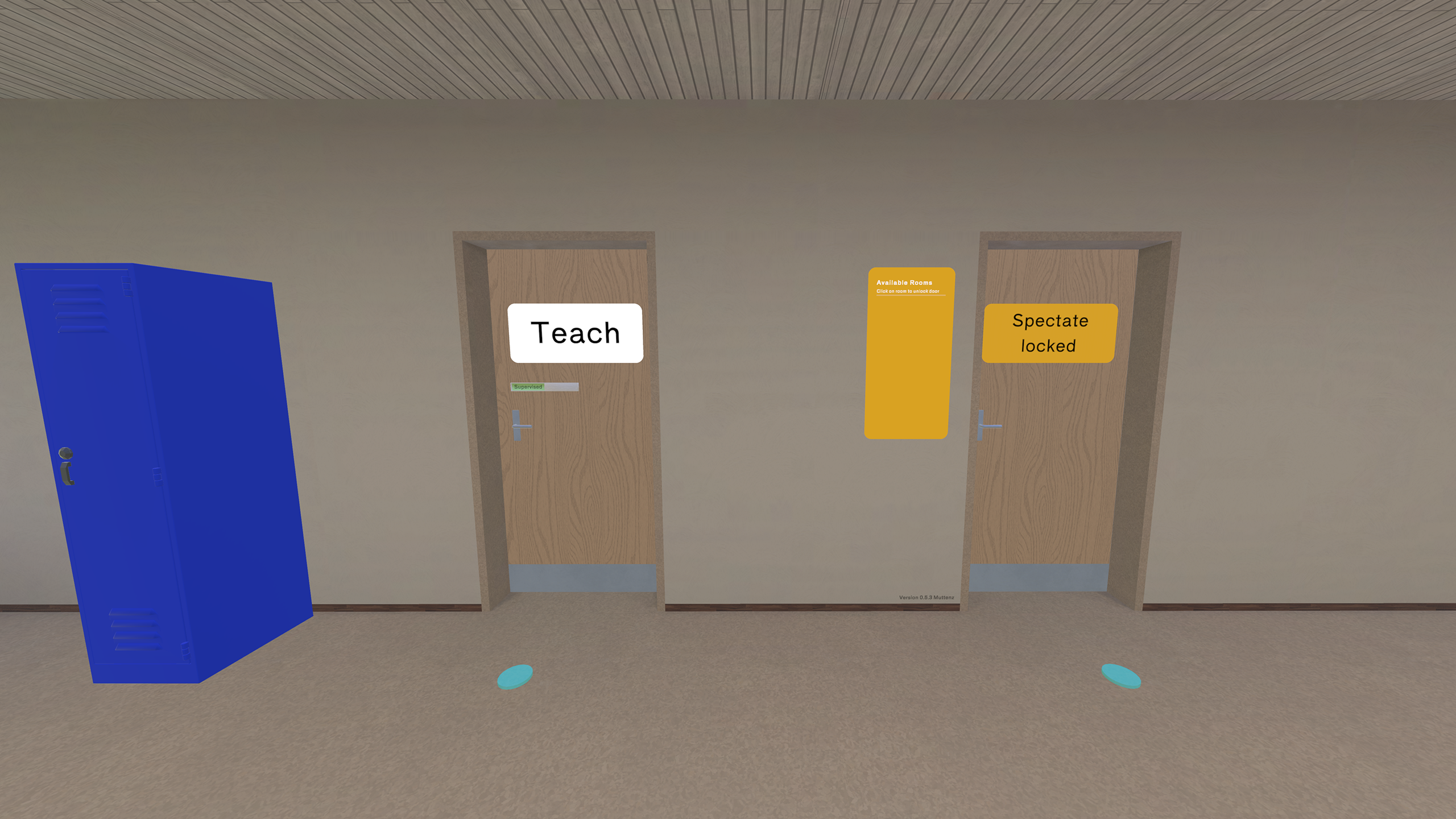 VR hallway with classroom doors